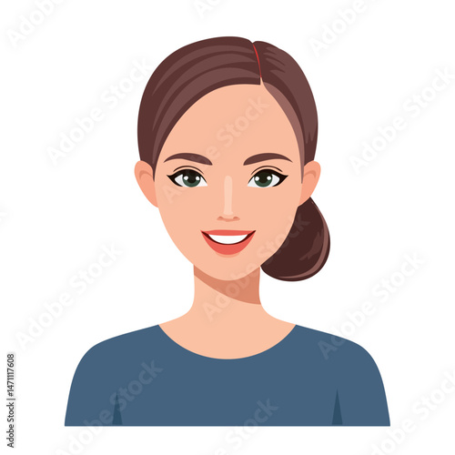 Flat Vector. Portrait of only one Woman. Simple Background.