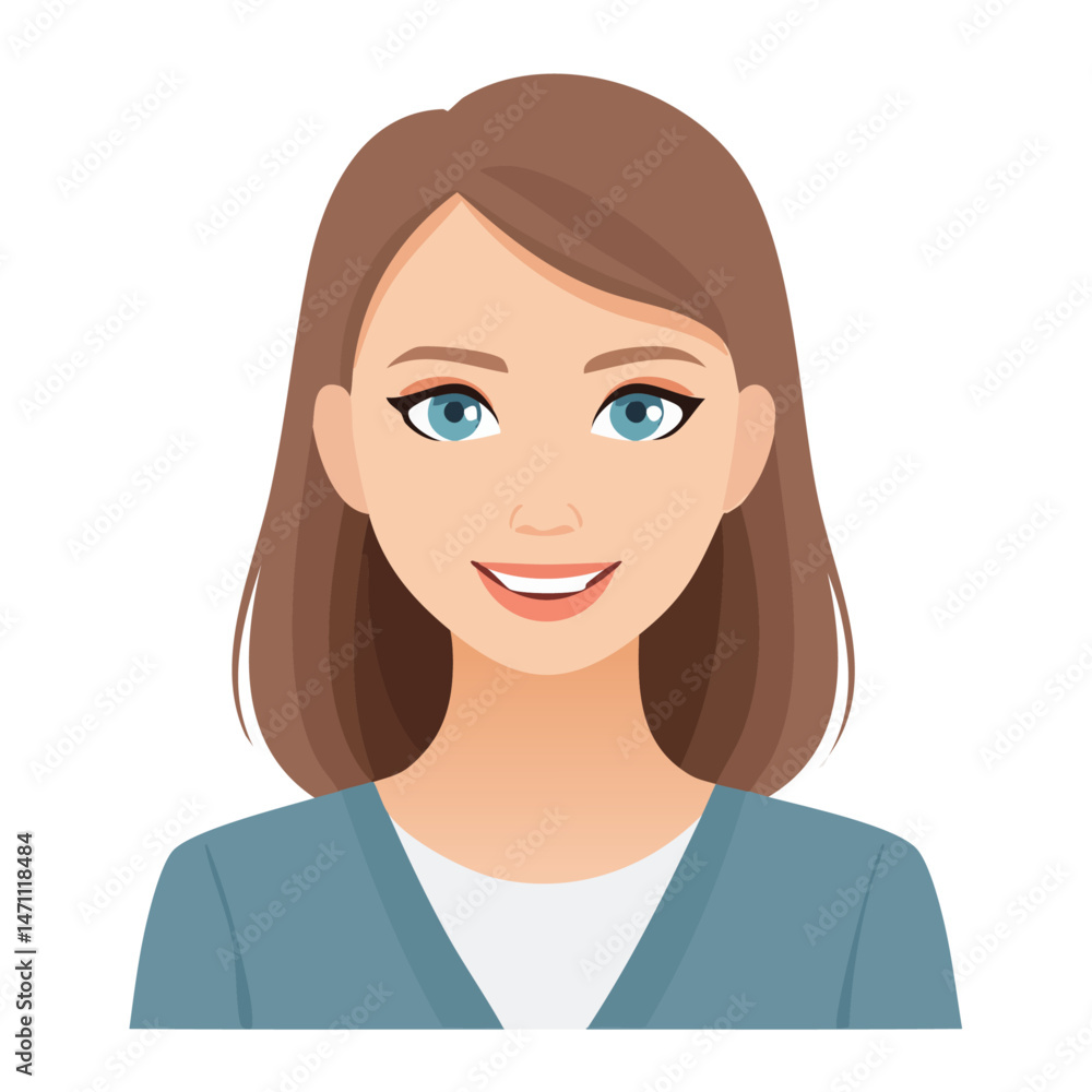 Flat Vector. Portrait of only one Woman. Simple Background. Flat Vector. Portrait of only one Woman. Simple Background.