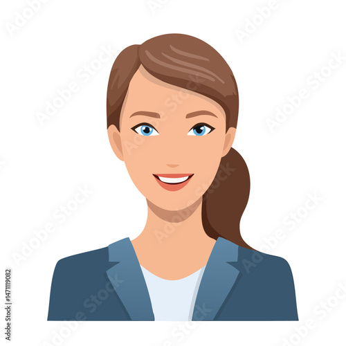 Flat Vector. Portrait of only one Woman. Simple Background.