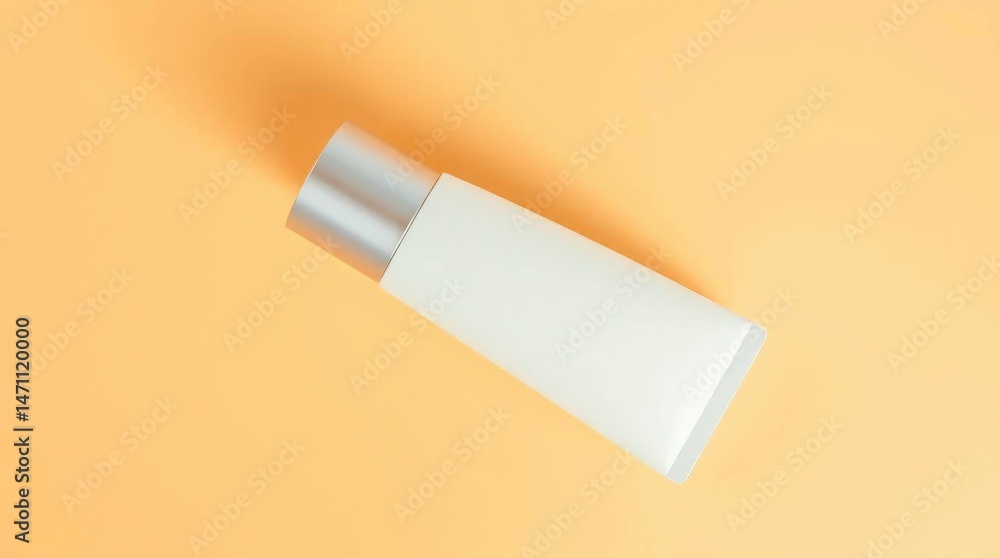 White Cosmetic Tube Mockup Lying on Peach Background for Product Presentation White Cosmetic Tube Mockup Lying on Peach Background for Product Presentation
