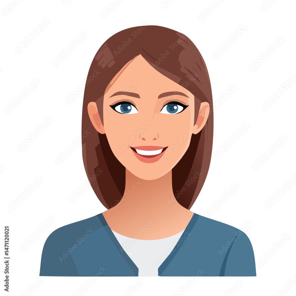 Flat Vector. Portrait of only one Woman. Simple Background. Flat Vector. Portrait of only one Woman. Simple Background.