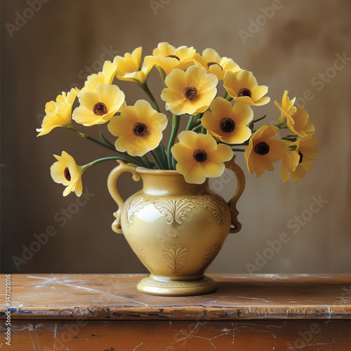 Still life with yellow flowers in vase