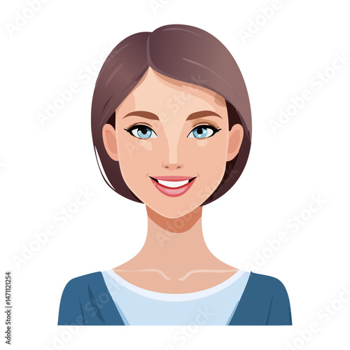 Flat Vector. Portrait of only one Woman. Simple Background.