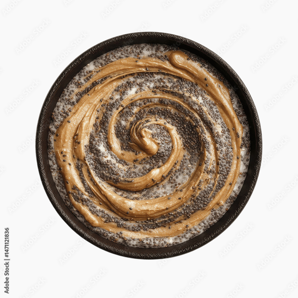 Fototapeta premium Swirled Peanut Butter and Chia Seed Breakfast Bowl