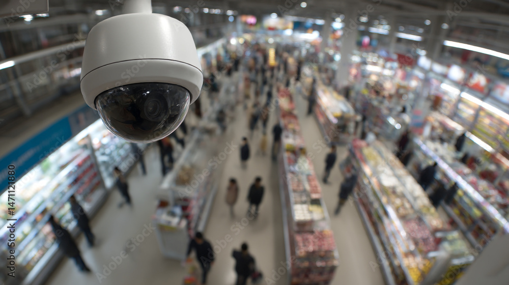 Obraz premium Security camera cctv surveillance system in supermarket retail store for loss prevention and public safety
