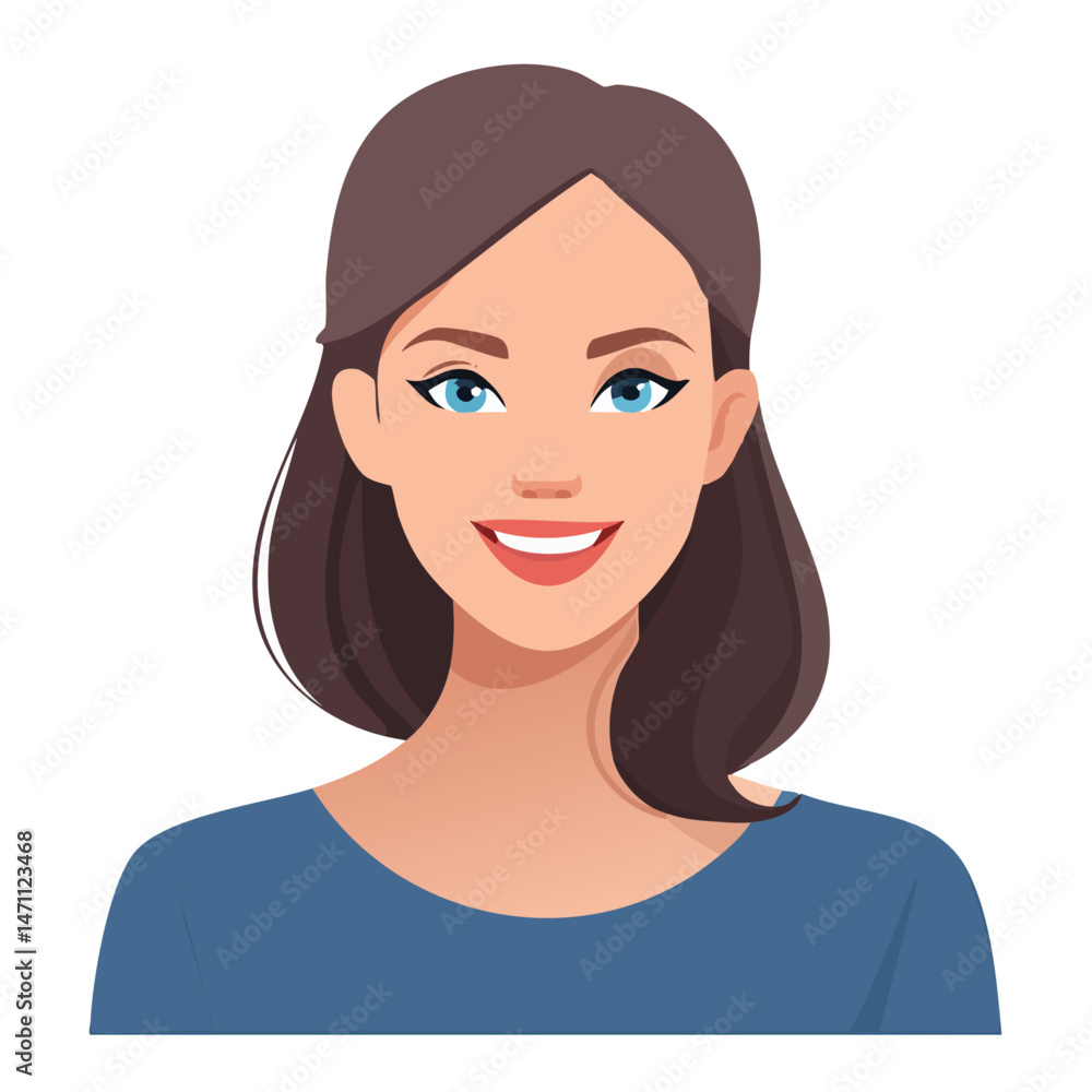 Flat Vector. Portrait of only one Woman. Simple Background. Flat Vector. Portrait of only one Woman. Simple Background.