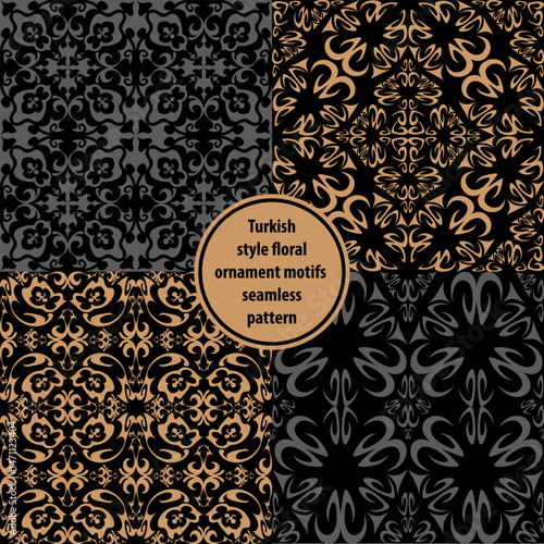 Turkish style floral ornament motifs seamless pattern