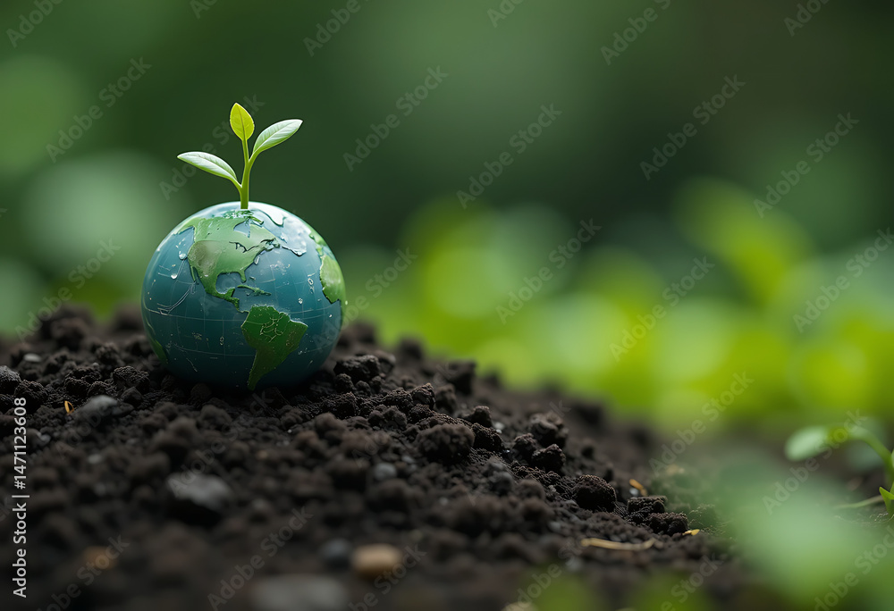 Green seedling sprouting from soil-covered Earth, nature and growth. Green seedling sprouting from soil-covered Earth, nature and growth.
