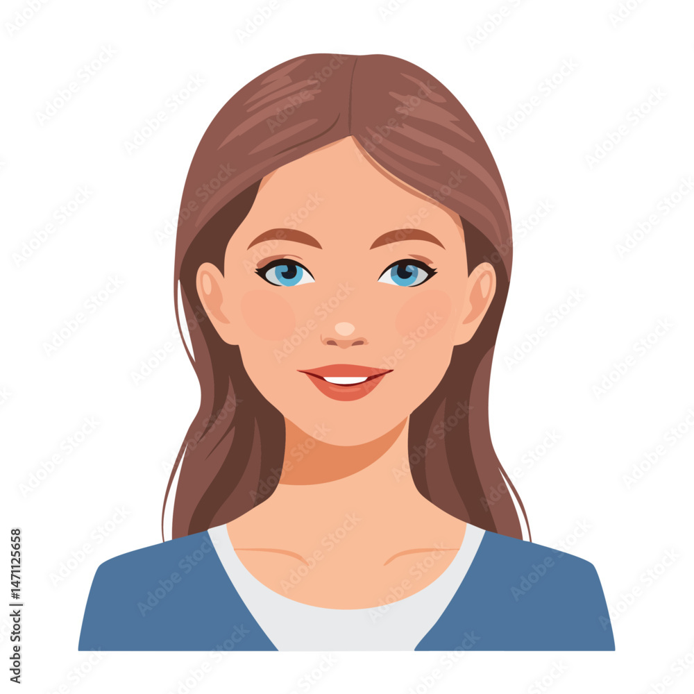 Flat Vector. Portrait of only one Woman. Simple Background. Flat Vector. Portrait of only one Woman. Simple Background.
