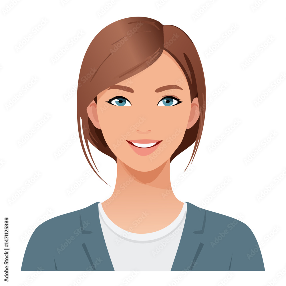 Flat Vector. Portrait of only one Woman. Simple Background. Flat Vector. Portrait of only one Woman. Simple Background.