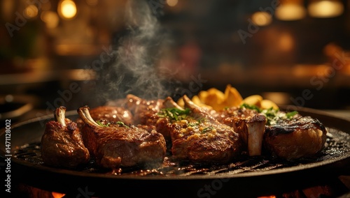 Wallpaper Mural Succulent grilled meats, sizzling on hot pan, emitting steam Torontodigital.ca