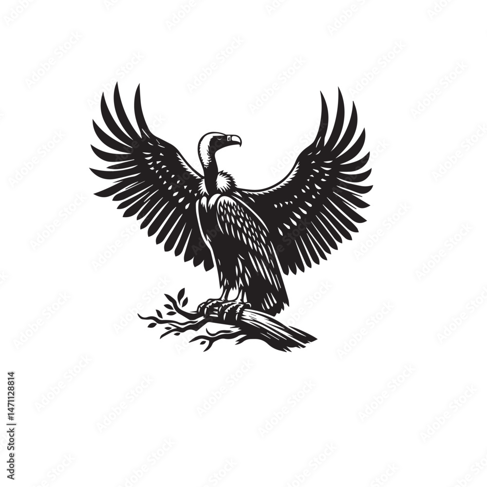 Fototapeta premium Vulture Silhouette Vector SetBlack and White Vulture IconsVulture Outline Illustration Collection