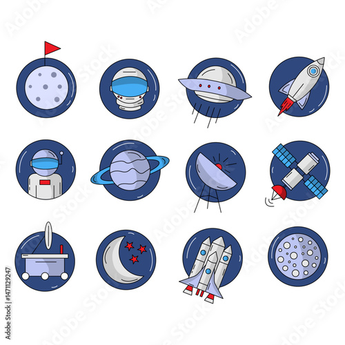 Vector Line Icons. Set of Round Space Illustrations