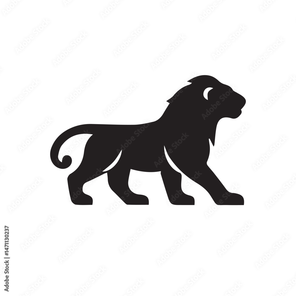 Obraz premium Lion Standing Vector Silhouette Set Black and White Lion Pose Icons Minimal Standing Lion Illustration 