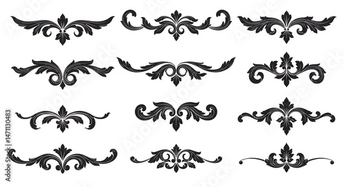 Ornamental design elements set black and white vector illustrations for decorative use