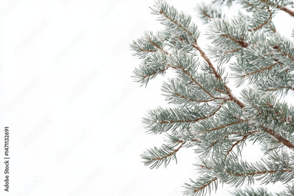 Obraz premium Icy pine branches against white
