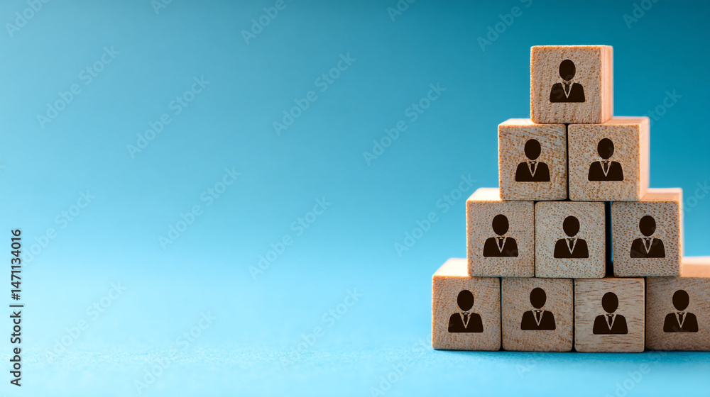 Naklejka premium Wooden Blocks Pyramid Showing Business Hierarchy Structure