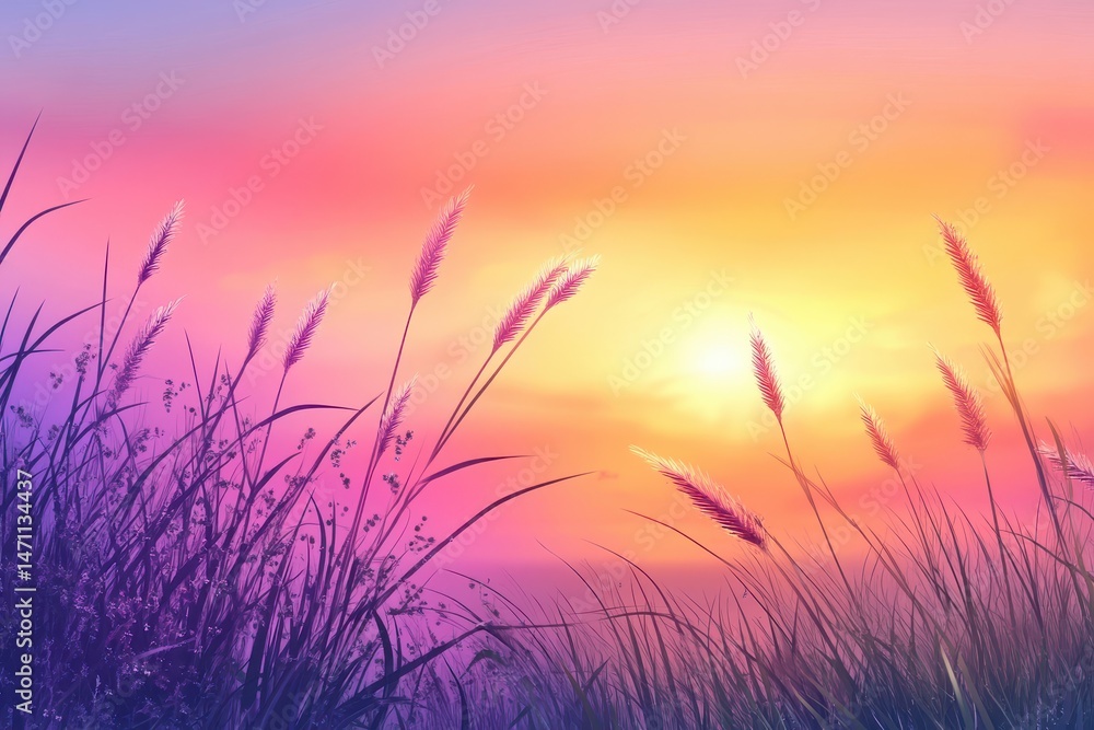 Fototapeta premium Sunrise over tall grasses