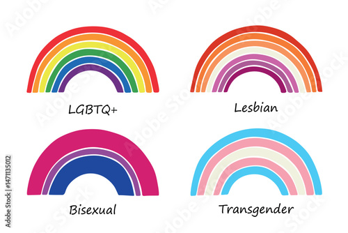 Set of colorful LGBTQ+ pride flag rainbows Gender equality and sexual identity pride flags collection LGBTQIA community pride month