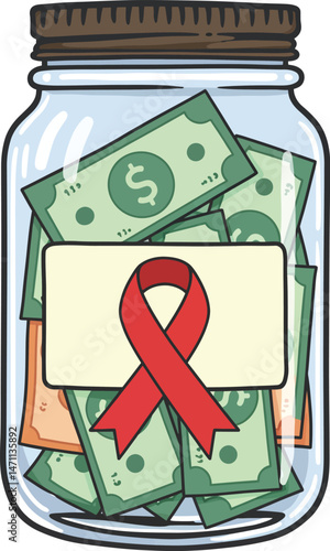 Fundraising Jar with Red Awareness Ribbon