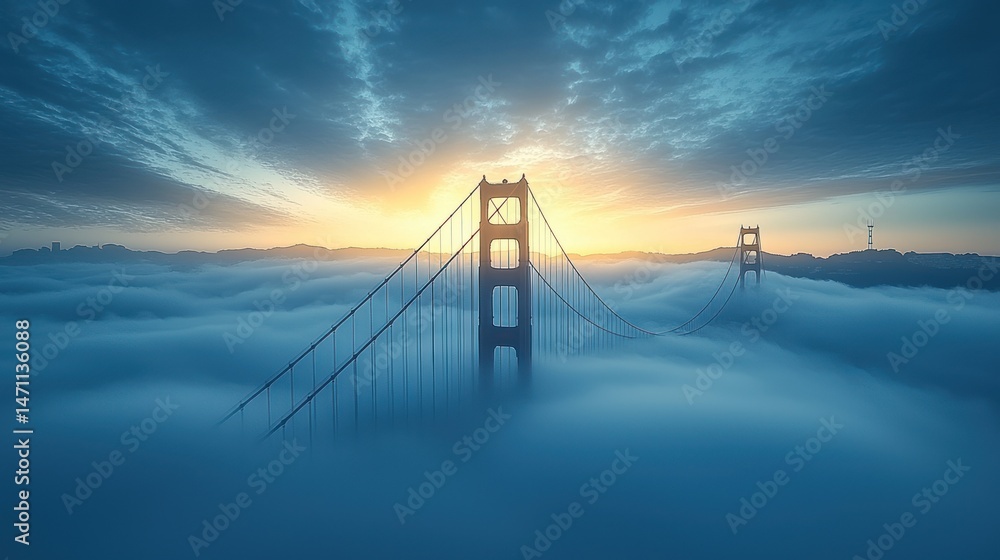 Obraz premium Golden Gate Bridge rising above morning fog