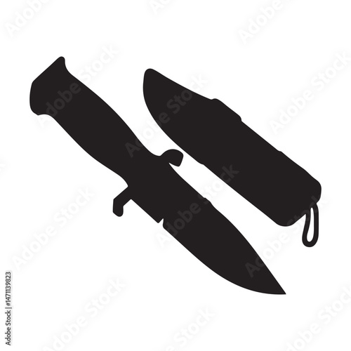 Army Military Knife, Hunting Blade Holster Solid Flat Vector Icon Isolated on White Background.

