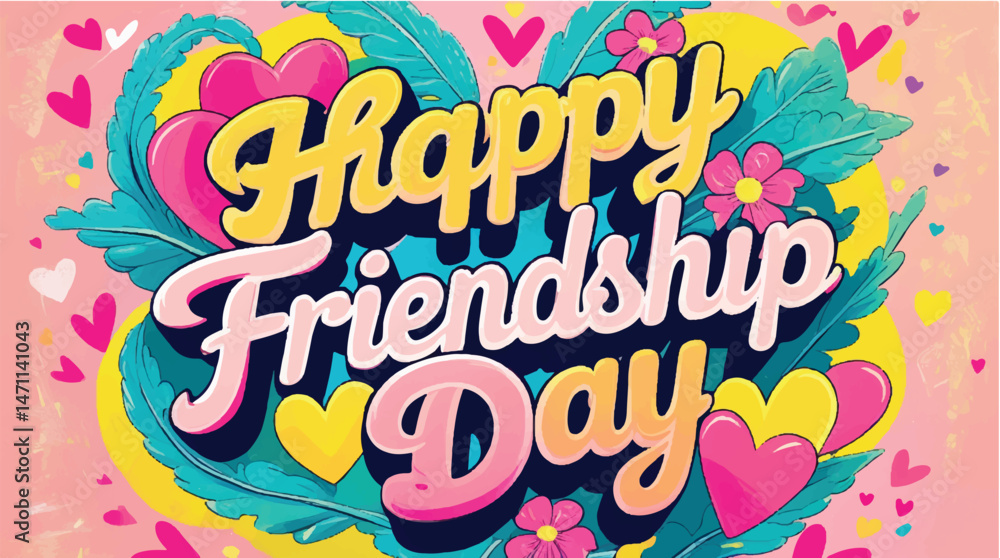 Obraz premium Vector illustration of colorful friendship day lettering design for a happy day sale sticker.