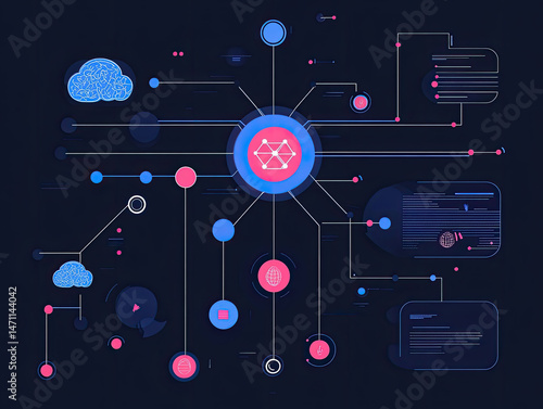 machine learning process diagram, abstract AI flowchart with data nodes, smooth infographic design, minimalist 