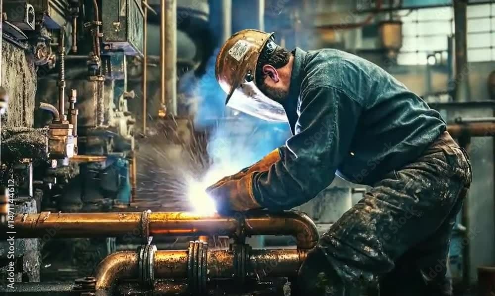 Welder Sparks in Industrial Factory Setting Welder Sparks in Industrial Factory Setting
