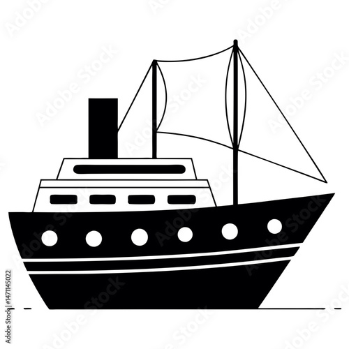  Cruise Ship Silhouette Vector, Black and White Passenger Vessel