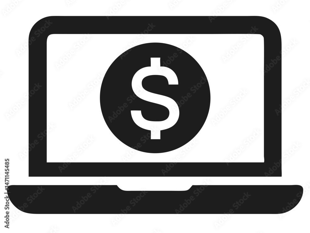 Black silhouette of a laptop displaying a dollar symbol financial investment concept Black silhouette of a laptop displaying a dollar symbol financial investment concept