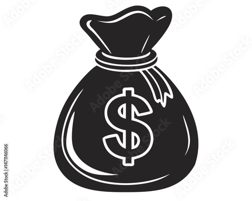Vector silhouette of a money bag with dollar sign representing wealth and finance