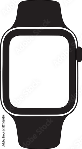 Silhouette of a smartwatch with digital screen outline, isolated on white_traced
