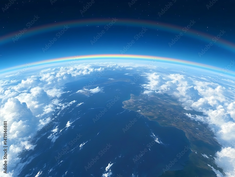 Fototapeta premium Stunning Aerial View of Earth's Curvature with a Rainbow A breathtaking panorama showcasing the planet's beauty