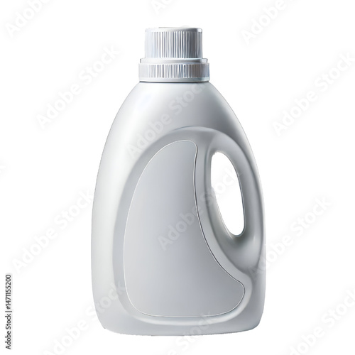 Empty white plastic detergent bottle