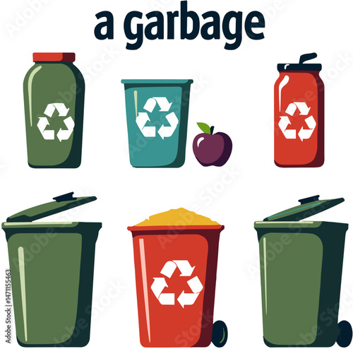 Bold garbage separation guide, flat minimalistic design, eco-awareness