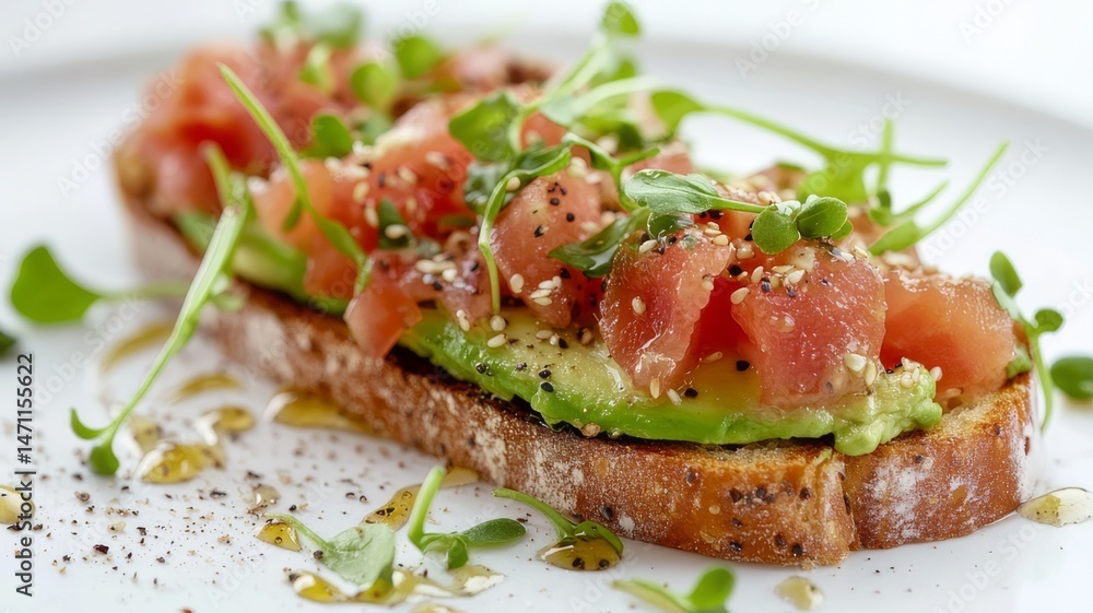 Tuna Avocado Toast with Sesame and Microgreens Tuna Avocado Toast with Sesame and Microgreens