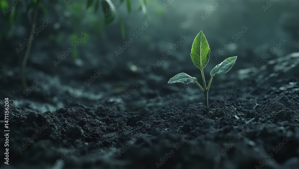 A young sprout emerging from soil A young sprout emerging from soil
