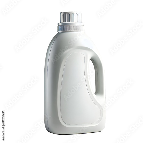 Empty white plastic detergent bottle