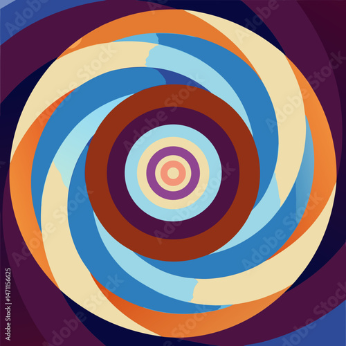 Hypnotic Swirling Abstract Art Vibrant Blues Oranges and Purples in a Concentric Circle Design