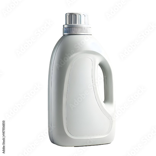 Empty white plastic detergent bottle
