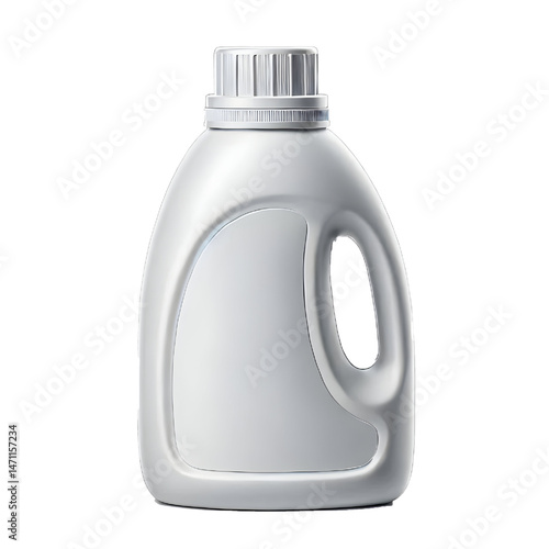 Empty white plastic detergent bottle