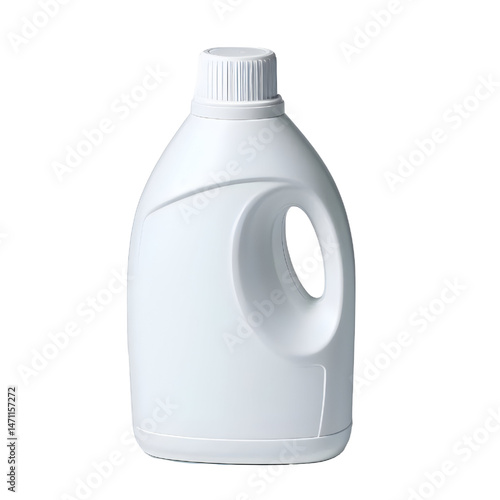 Empty white plastic detergent bottle