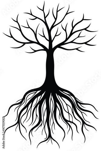 Underground Tree Roots Isolated on White Background
