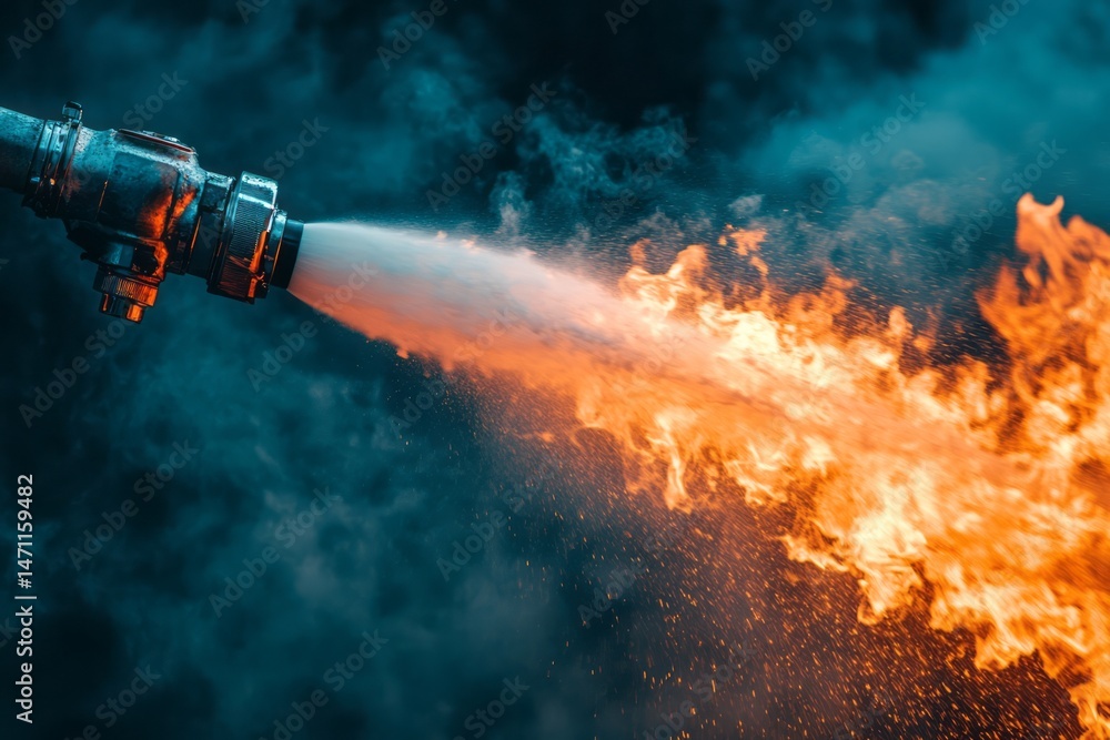 Obraz premium Powerful fire suppression system in action.