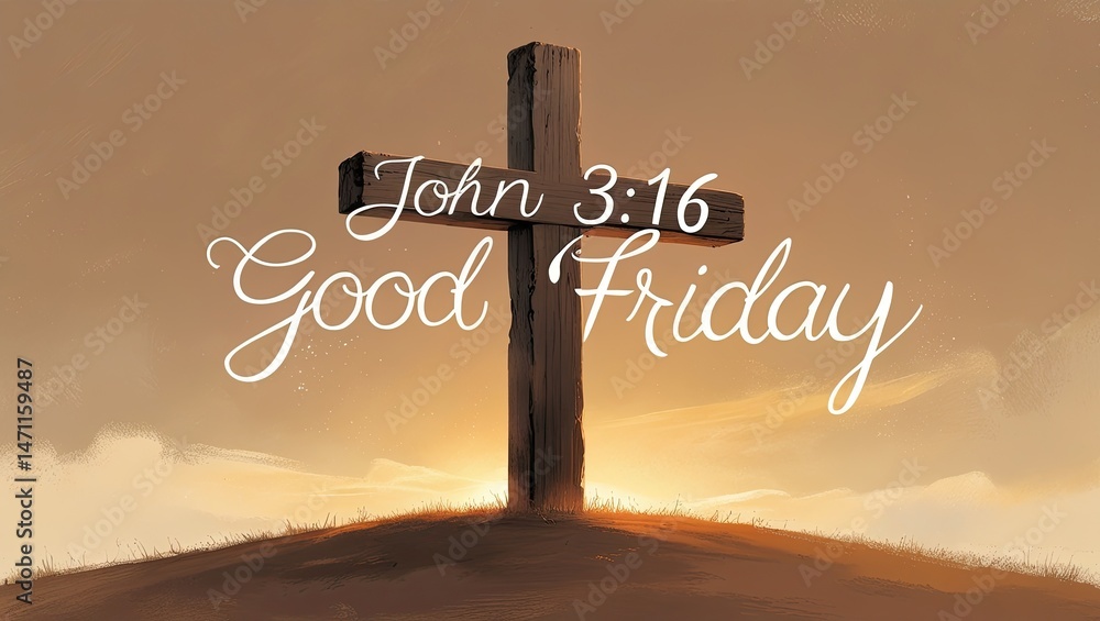 Serene Sunset Cross with John 316 Celebrating Good Friday