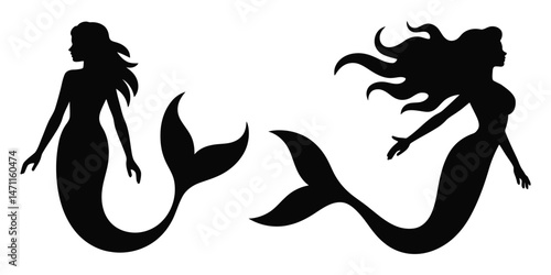 Mermaid Silhouettes Perfect for Nautical Designs Ocean Themed Art Graphic Design Elements