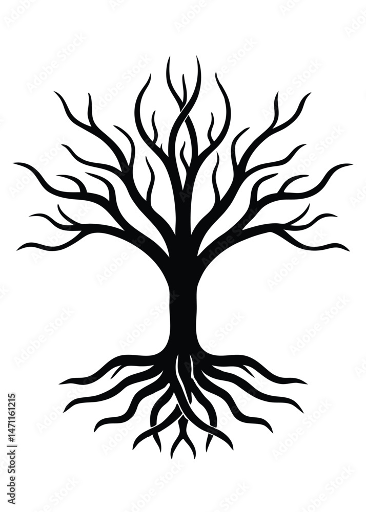 Fototapeta premium Dark Tree Roots Icon on White Background