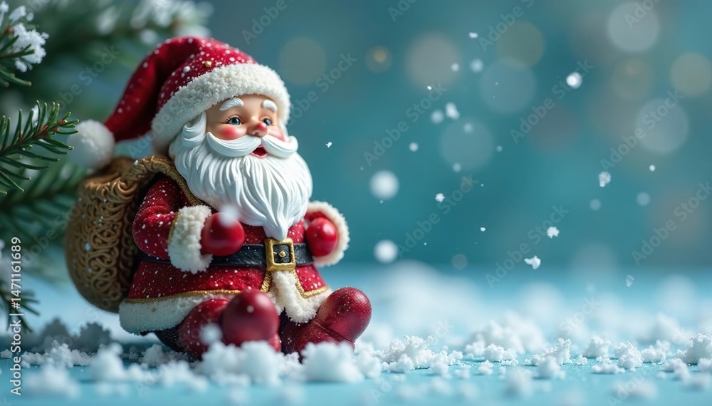 Santa Claus figurine nestled amongst delicate snowflakes , santa, frosty scene, snowy Santa Claus figurine nestled amongst delicate snowflakes , santa, frosty scene, snowy