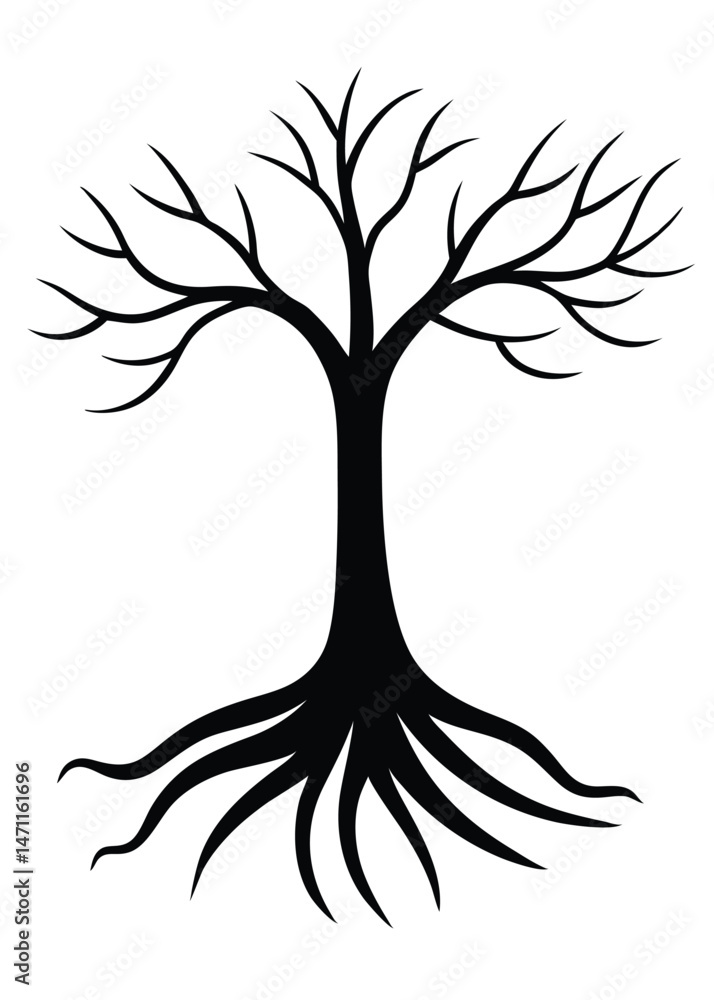 Fototapeta premium Decorative Tree Roots Vector on White Background
